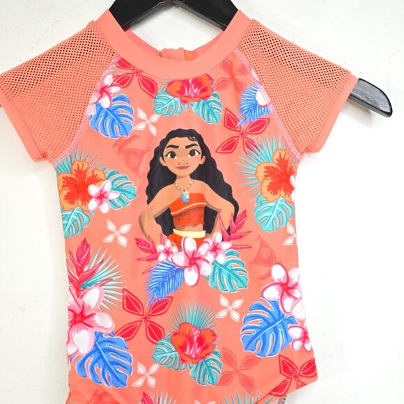 Disney Moana Rash Guard swim Back Zip Tropical Orange Mesh Sleeve - Picture 6 of 6